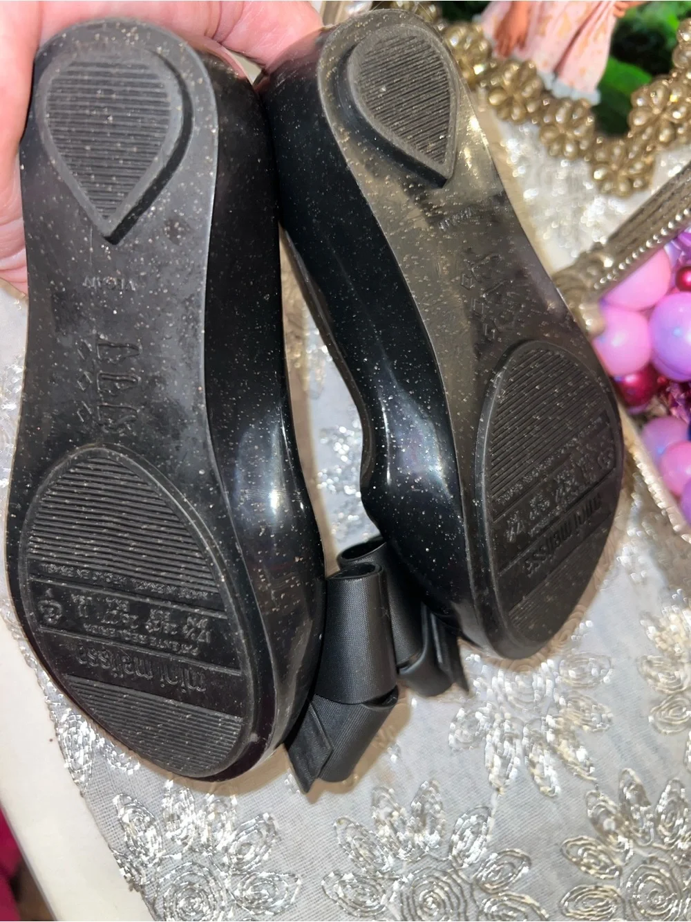Mini Melissa Black Bow Jelly Flats with Gloss sparkle Accents